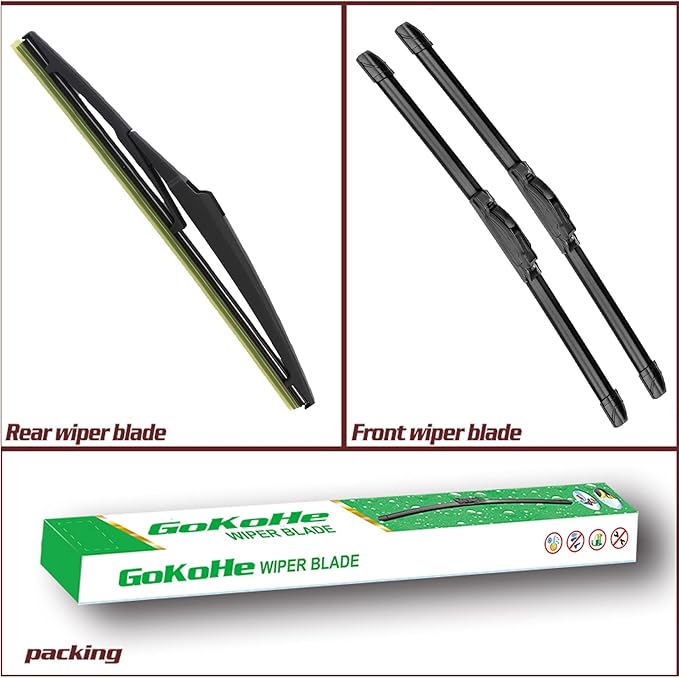 Front and Rear Windshield Wiper Blades For Jeep Wrangler 2007-2017 Original Equipment Replacement Front Windscreen Wiper and Rear Wiper Blade