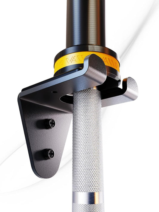 VAIIO Single Olympic Barbell Hanger,Garage Gym Bar Wall Rack,Vertical Barbell Mount Rack,Black Powder Coated,Space Saving Commercial or Home Gym Accessory,Holds Under 33mm Bar Size