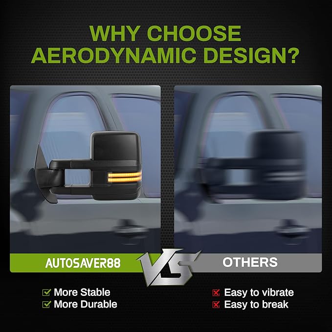 AUTOSAVER88 Towing Mirror Compatible with 2003-2006 Silverado Sierra 1500 2500 HD 3500 HD Tahoe Yukon, Power Heated Switchback LED Turn Signal Running Light (Black inside) Manual Telescoping Folding