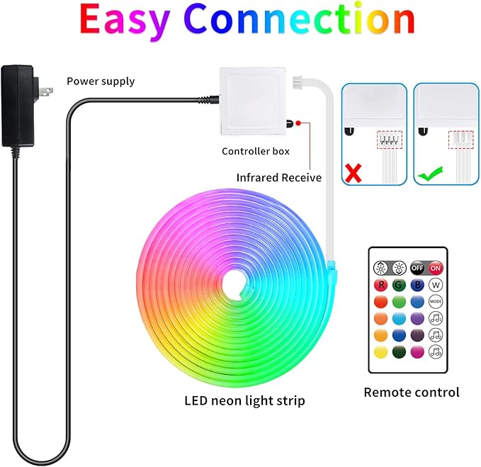 16.4FT Led Neon Rope Lights Control with App/Remote,Flexible Led Rope Lights,Multiple Modes,IP65 Outdoor RGB Neon Lights Waterproof,Music Sync Gaming Led Neon Strip Lights for Bedroom Décor