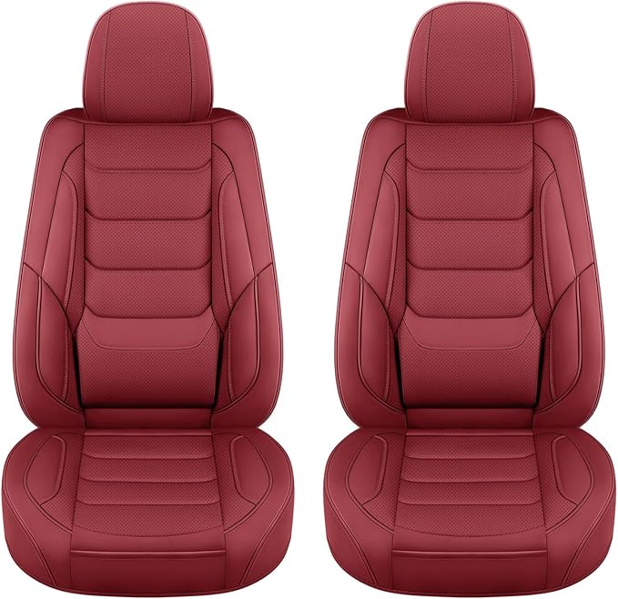 Front Seat Covers for Cars Breathable Leather Seat Covers Waterproof Seat Protectors Universal Fit for Most Automotive Cars SUV Trucks(Red, Front Pair)