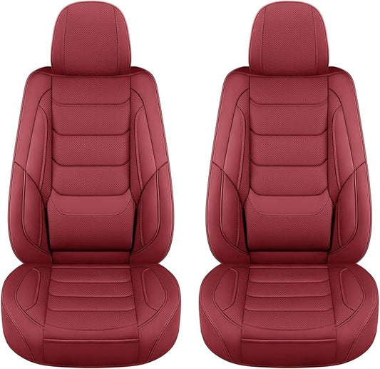 Front Seat Covers for Cars Breathable Leather Seat Covers Waterproof Seat Protectors Universal Fit for Most Automotive Cars SUV Trucks(Red, Front Pair)