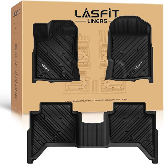 LASFIT Floor Mats Fit for Ford Ranger 2020-2023 SuperCrew Cab, All Weather TPE Truck Liners, Front and Rear Row Set, Black