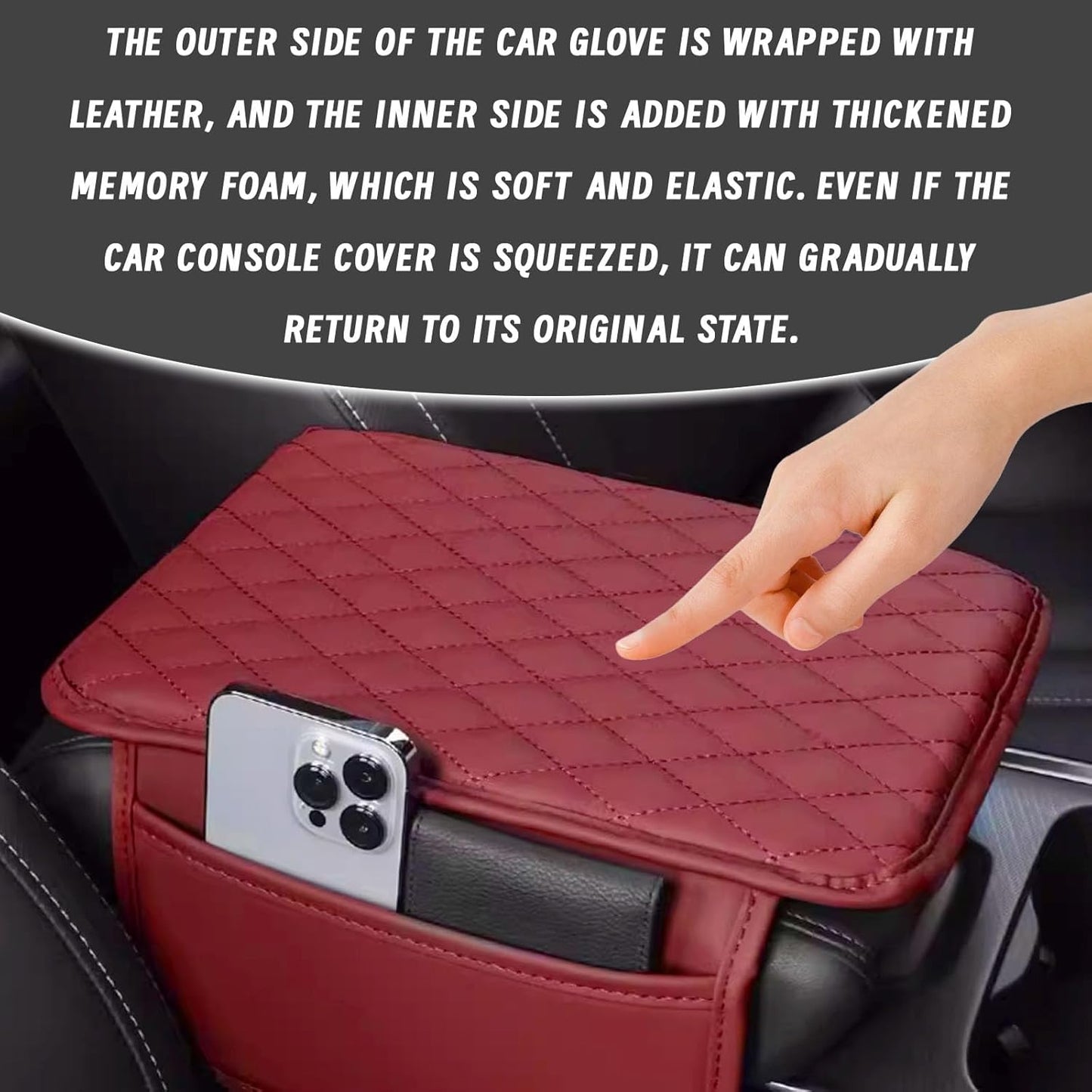 Car Center Console Cover, Upgraded Leather Arm Rest Cover for Car SUV, Car Middle Armrest Console Cover with 2 Storage Bags Scratch Resistant Waterproof Universal Car Accessories (Gray)