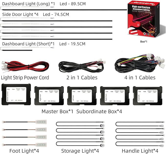 Wireless APP Control Car-Ambient-Lighting-Kit,256 RGB Colors DIY Modes Acrylic Interior Car LED Strip Light