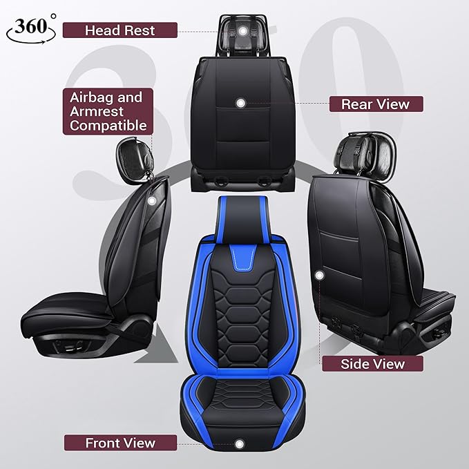 OASIS AUTO Car Seat Covers Front Seats, Waterproof Faux Leather Seat Covers for Cars Universal Fit for SUV, Truck, Sedan, Black Premium Car Seat Protector with Cushions