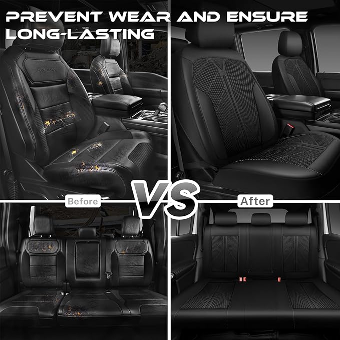 CAR PASS Leather Oxford Car Seat Covers Full Set, All-Weather Non-Slip Durable, Universal Fit for SUVs Sedans Trucks Vans Automotive, Armrest Airbag Compatible, 3D Emboss 5 Black