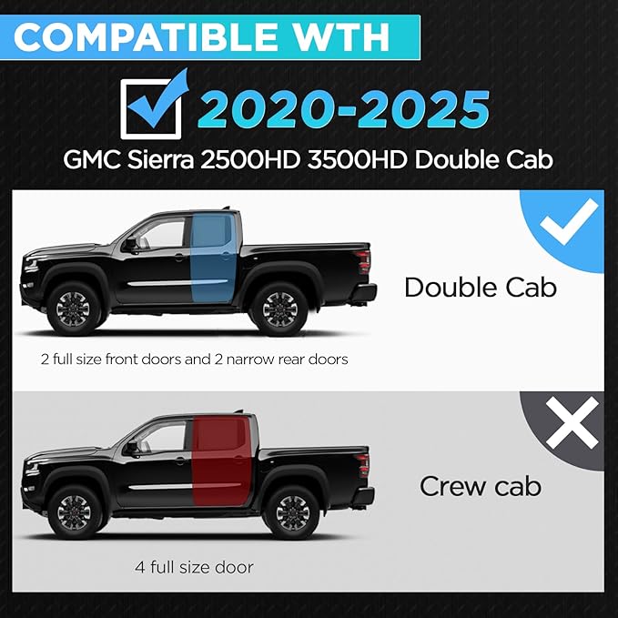 PZ Drop Down Running Boards Compatible with 2020-2025 GMC Sierra 2500HD 3500HD Double Cab, Black Heavy Duty Carbon Steel Truck Side Steps Rails Nerf Bars
