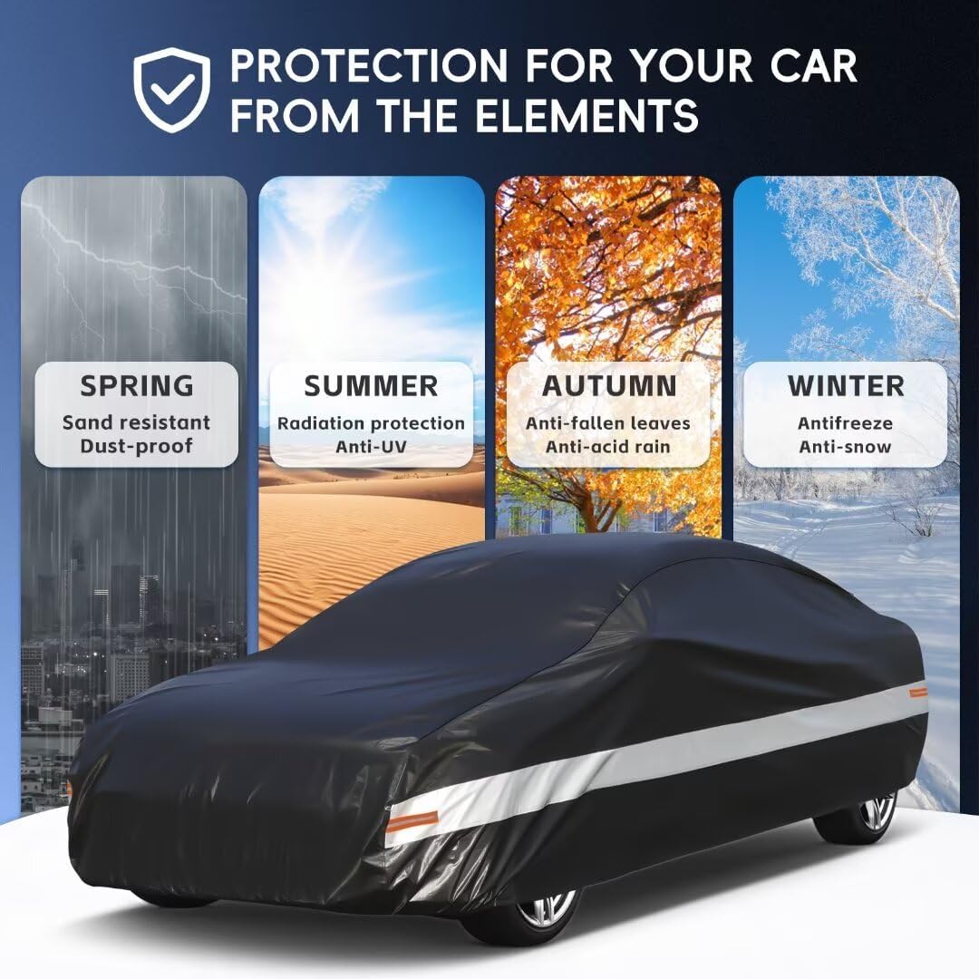 Holhtly Car Cover Custom Fit for Dodge Charger， Car Covers for Automobiles All Weather Waterproof Sun Snow Rain Wind Dust Protection, Outdoor Car Cover Black & Grey