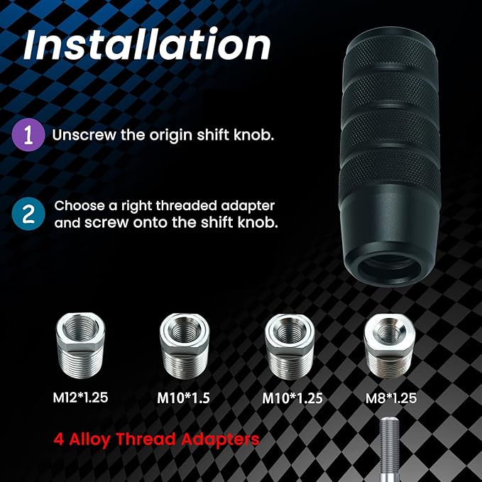 3.78" Weighted Shift Knob with 4 Alloy Adapters, Aluminum Alloy Gear Shifter Knobs Perfect for 4, 5, 6-Speed Manual and Automatic Cars, Universal Fit Most Vehicle (Black)