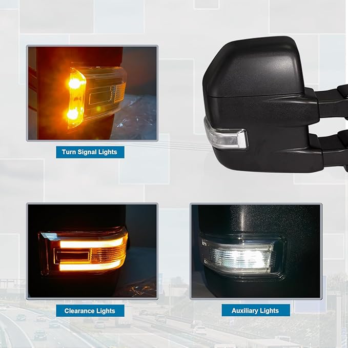 Towing Mirrors fit for 2015 2016 2017 2019 2020 Ford F150 Pickup Truck Power Heated Turn Signal Light Temperature Sensor Black Housing Pair Set