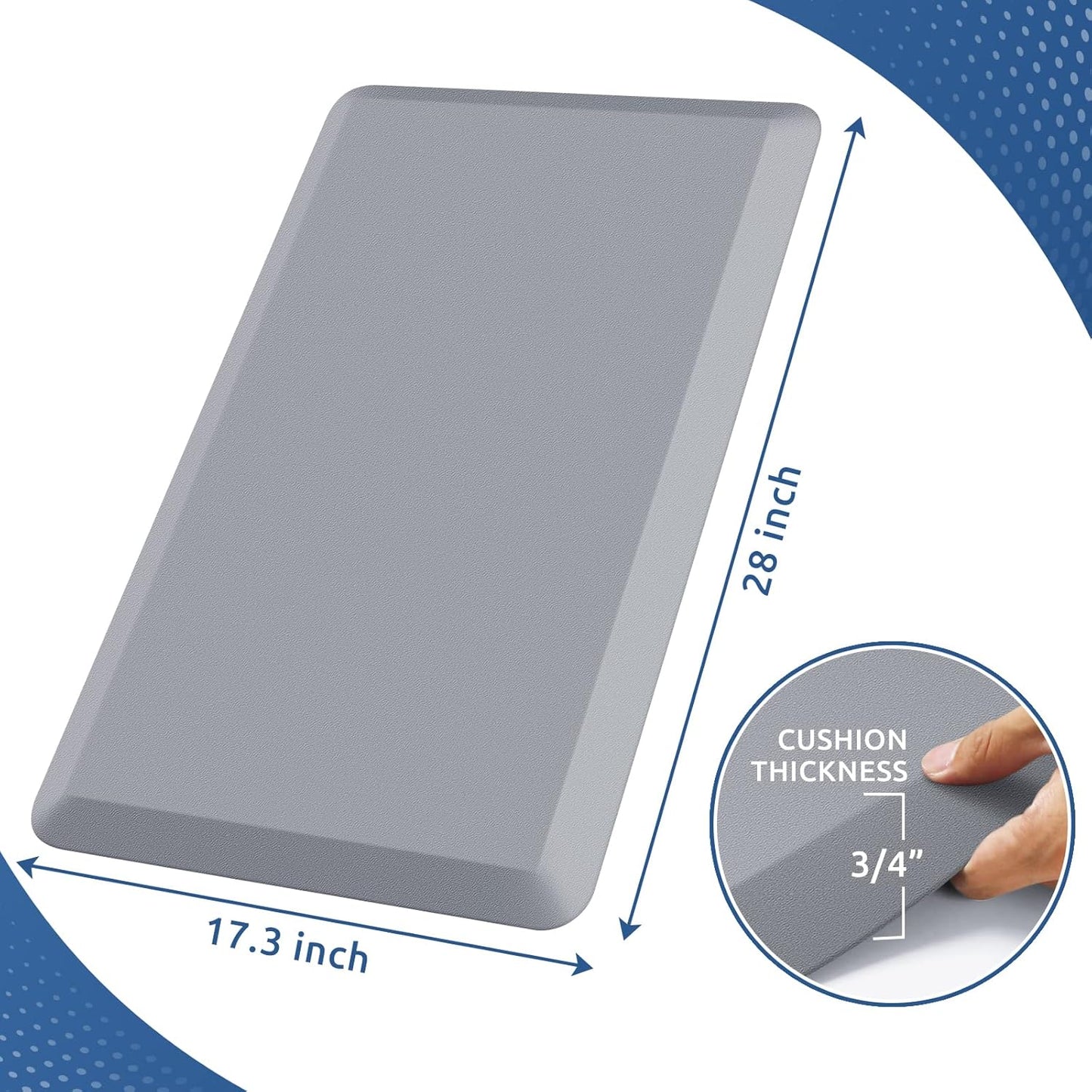 KitchenClouds Kitchen Mat Cushioned Anti Fatigue Kitchen Rug Non Slip Standing Mat Comfort Floor Mats for Sink Office (17.3"x 28"-0.8inch, Grey)