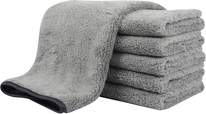 SINLAND Microfiber Car Drying Towels Scratch Free Ultra Absorbent Cleaning Cloths for Household, Car Washing, Drying and Auto Detailing 380gsm 16in x 16in 6 Pack
