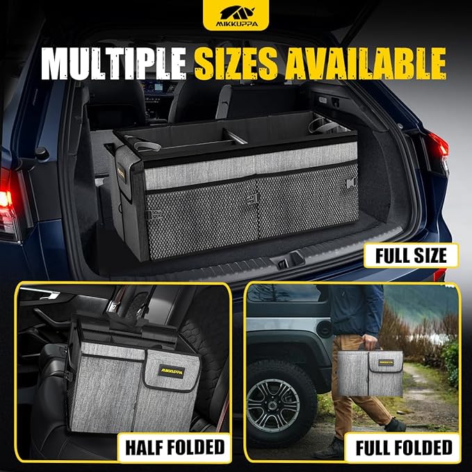 MIKKUPPA Car Trunk Organizer - 65L Collapsible Trunk Organizer with Lid, Sturdy Car Storage for SUV Auto Truck Van with Adjustable Straps and Non Slip Bottom (Gray)