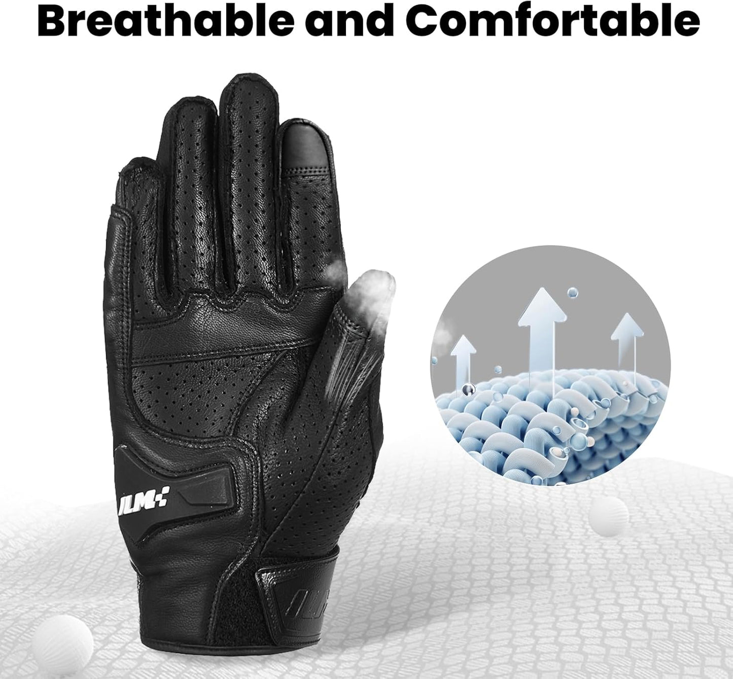 ILM Goatskin Leather Motorcycle Motorbike Powersports Racing Gloves Touchscreen for Men and Women Model DN01(L, Black Perforated)