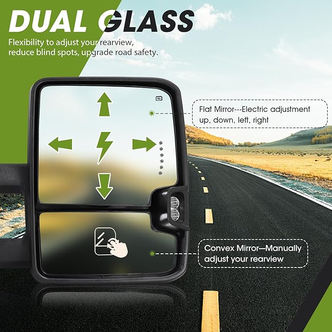 Towing Mirrors for Chevy Silverado/GMC Sierra 1500 (2014-2018), 2500HD/3500HD (2015-2019), Switchback Dynamic Turn Signal/Running Lights Power Heated (Painted Silver)