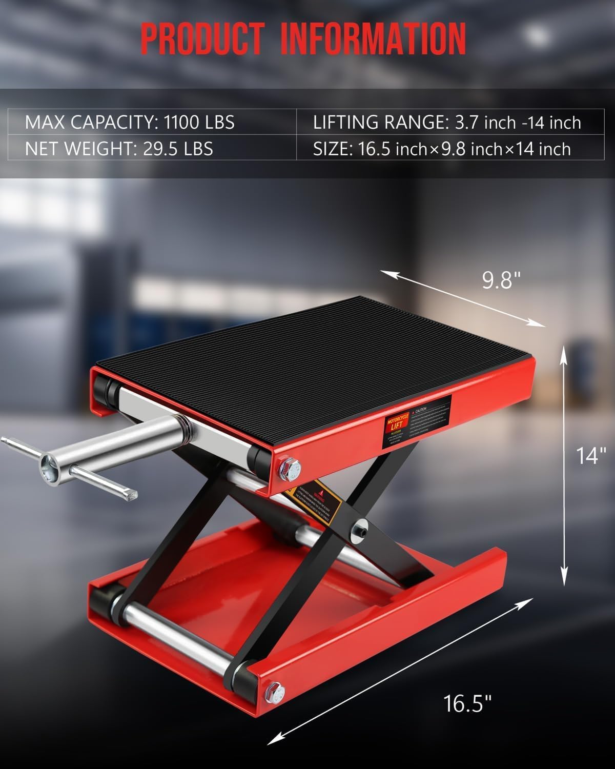 Heavy Duty 1100LBS Motorcycle Scissor Lift Jack with Dolly Wheels, Hand Crank & Non-Slip Platform - Adjustable Bike Lift Stand for Cruiser, Dirt Bike, ATV - Foldable,Garage Repair Equipment