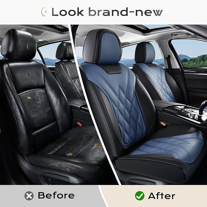 Coverado Car Seat Covers Full Set, Seat Covers for Cars, Front Seat Covers and Back Seat Cover Waterproof Leather Automotive Seat Cover, Universal Car Interior Protectors Cushion for Most Cars