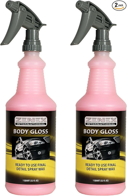 Zenex Body Gloss Liquid Spray Wax - High Gloss Professional-grade Detail Spray Wax | Cleans & Protects Painted Surfaces, Glass, Chrome, & More | Water-Repellant Protection | 32 oz (2 Pack)
