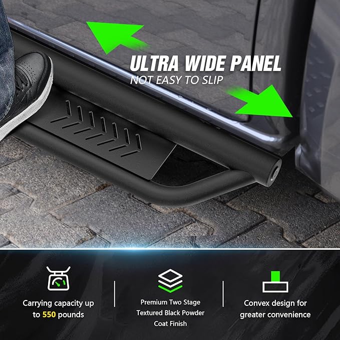 Running Boards Compatible with 2018-2026 Jeep Wrangler JL JLU Unlimited 4 Doors, Two Stairs Design Side Steps Heavy-Duty Steel Nerf Bars Bolt-on Step Plates Rock Sliders Rail, Black