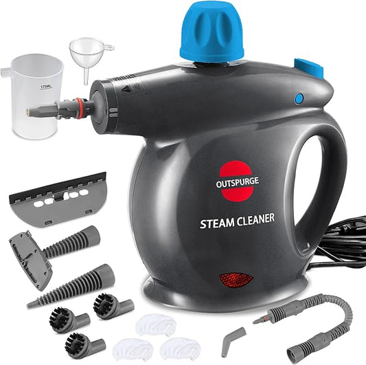 Handheld Steam Cleaner, Pressurized Multi-Surface Steam Shot with 13 Accessories, Safety Lock, Steamer for Cleaning Floor, Upholstery, Grout, Windows, Couch and Car, Grey
