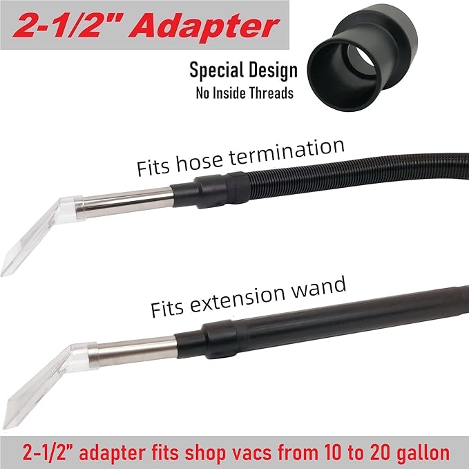 TunaMax Universal Work with All Shop Vacs with 2-1/2" & 1-7/8" & 1-1/4" Three Adapters Clear Extractor Attachment for Carpet Cleaning & Auto Detailing, Extraction Accessory for Wet Vacuum Cleaners