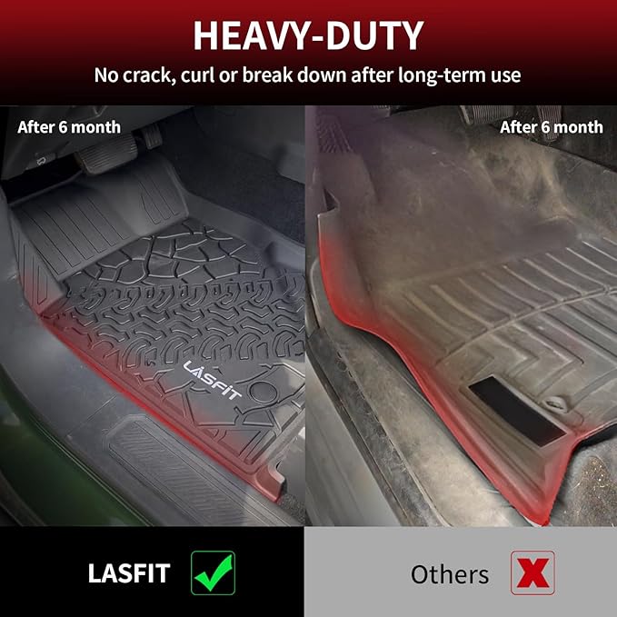 LASFIT Floor Mats Cargo Liner for Ford Bronco 2-Door 2025 2024 2023 2022 2021(Not for Bronco Sport) All Weather Custom Fit TPE Car Mats, Front Rear Rows and Trunk Mat, 4pcs Black