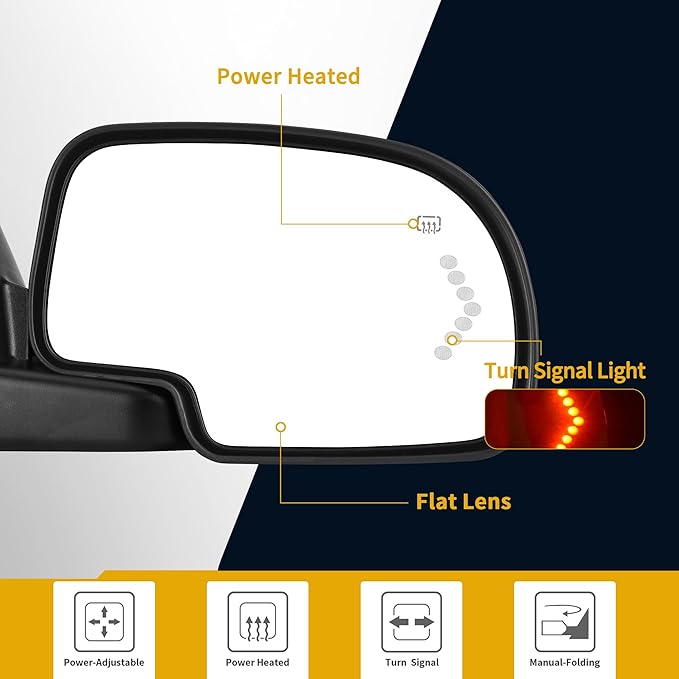 DWVO Side Towing Mirrors Compatible with 2003 2004 2005 2006 Chevy Silverado GMC Sierra Series Pickup, Power Heated, Manual Folding, Pair Set