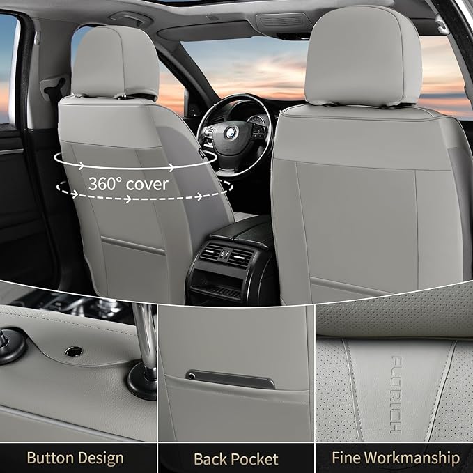 FLORICH Seat Covers, Car Seat Covers Front Seats Faux Leather Automotive Seat Covers Luxury Waterproof Car Seat Cover Protectors Universal Fit for Most Cars SUV Trucks, Gray