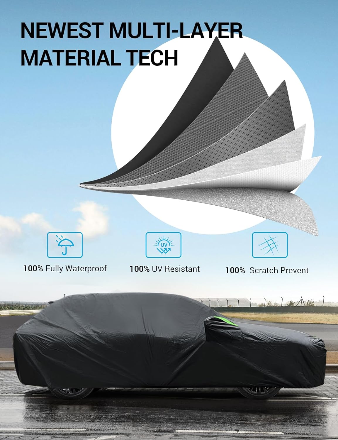 Proadsy 2025 Upgrade Car Cover Custom Fit for Lincoln Nautilus 2024 2025, Waterproof All Weather for Automobiles, Full Exterior Cover Rain Snow Sun Protector Indoor Outdoor Car Cover