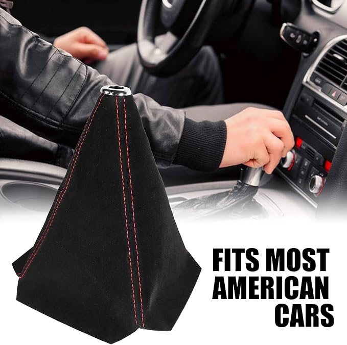 Car Shift Boots Shift knob dust Cover Manual Gear Shift Cover Suede Leather Shift Boots MT Gear knob Shift Boots (Black Suede w/Red Stitching)