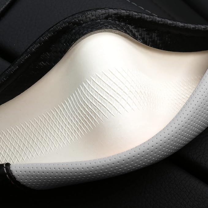 Car Steering Wheel Covers for Women Padded Carbon Fiber PU Leather Cute Auto Interior Accessories for Vehicle, Sedan, Universal, Anti Slip, White, Standard Size 14.5-15"(37-38cm)