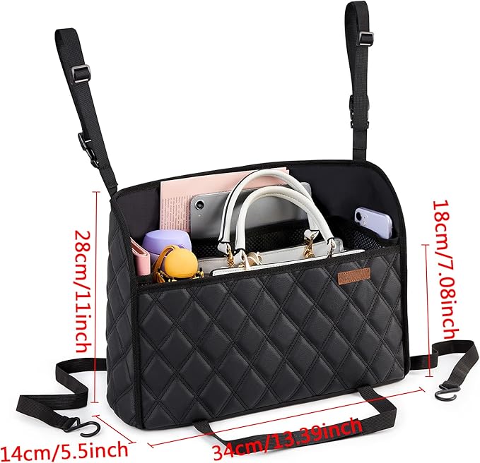 WLLWOO WLLWOO Car Net Pocket Handbag Holder Between Seats Back Storage Organizer Purse Holder for Console Front Seat Storage Barrier