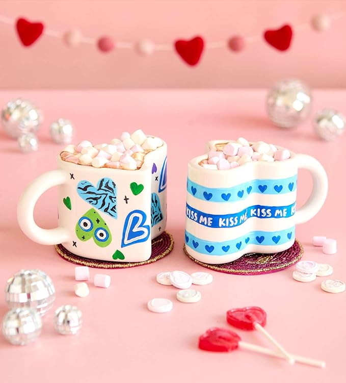 Pott’d Perfect-Pair-Mugs, Heart-Shaped Mug Painting Kit for Couples. Includes Ceramic Paints, Brushes & Inspiration Guide for Date Nights or Valentine’s Day Gifts
