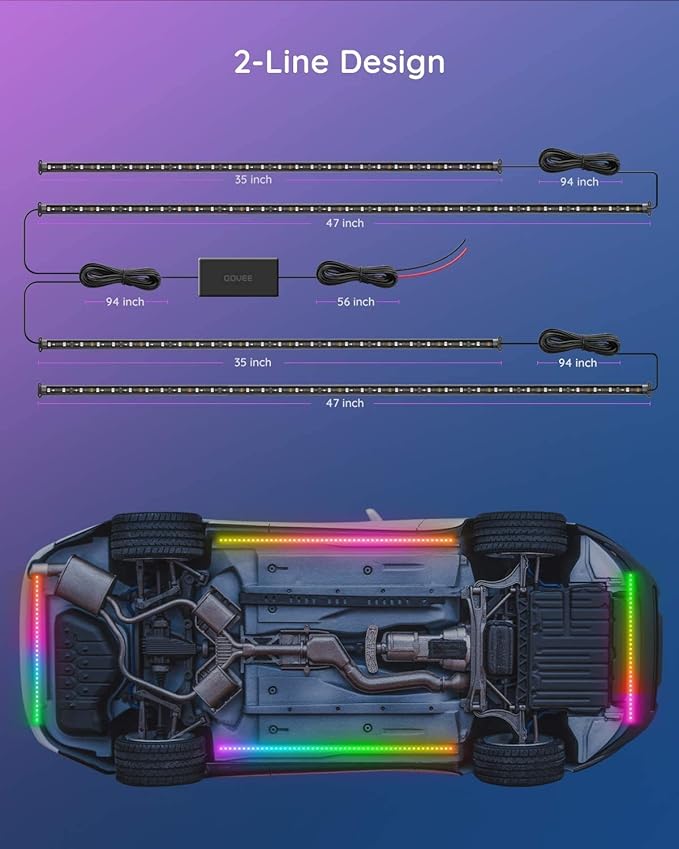 Govee Underglow Car Lights, 4pcs RGBIC Smart LED Lights for Cars with 16 Million Colors and 10 Scene Modes, App Control, Neon Accent Strip Lights for SUVs, Trucks, DC 12-24V