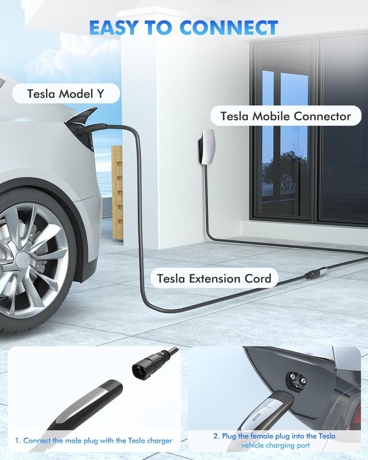 EV Charger Extension Cable for Tesla, 50Amp 40ft Up to 240V 12kW, NACS Plug EV Extension Cord for Tesla Wall Connector/Destination Charger, Compatible with Model Y/X/3/S (Not Fit Tesla Mobile Charger)