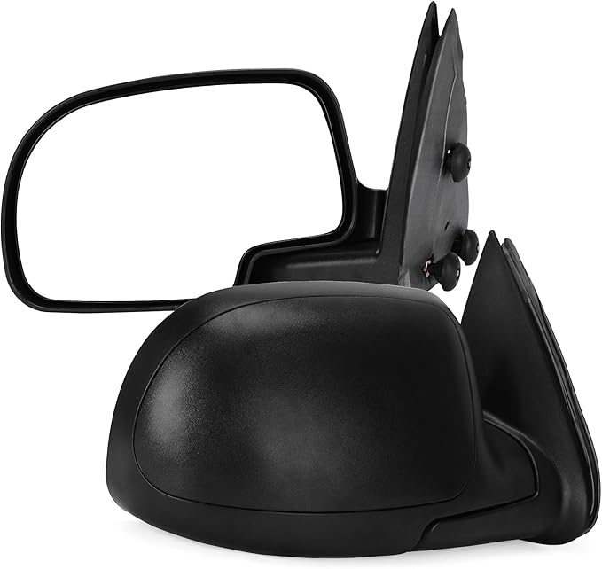 DWVO Right Passenger Side Manual Folding Towing Mirror for 1999-2006 Chevy Silverado, GMC Sierra, Tahoe, Suburban, Yukon XL, Denali, Avalanche Classic, Adjustable Tow Side Mirror Accessory, Black