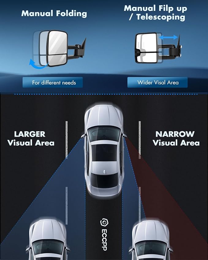 ECCPP Towing Mirrors for 1988-98 for Chevy for GMC for C/K 1500 2500 3500 Black Cover Power LED Turn Signal Pickup Mirrors