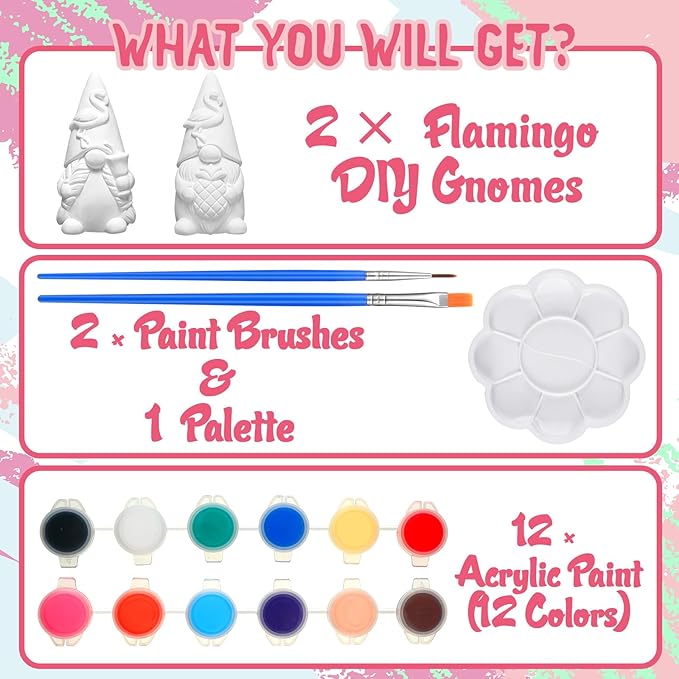 Hollowfly 2 Pack Christmas Gnomes Ready to Paint Your Own Flamingo Beach Gnome Statues, 4" Mini Blank Unpainted Ceramics to Paint Figurine Craft for Adults Xmas Holiday Garden DIY Art Decoration