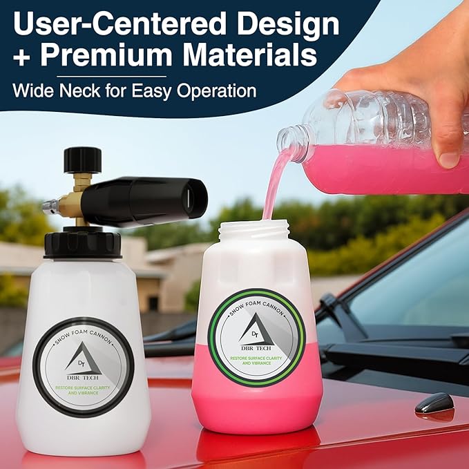 Foam Cannon for Pressure Washer, 1.1mm Orifice, 1000-4000 PSI, 1/4 Inch Quick Connector, Wide Neck and Adjustable Spray, Heavy Duty Car Snow Foam Blaster for Superior Foaming & Deep Clean, Black