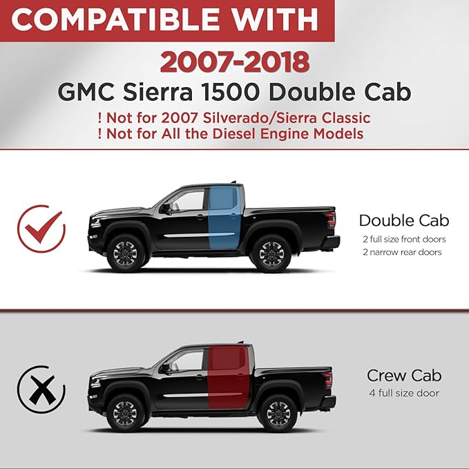 PZ Running Boards for 2007-2018 GMC Sierra 1500 Double Cab Mirror Stainless Steel Side Steps Nerf Bars (only for Gasoline)
