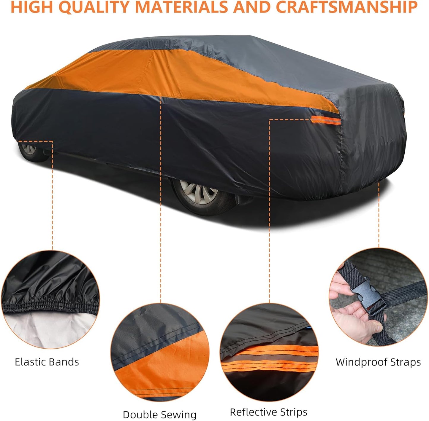 Car Cover Waterproof All Weather,Outdoor Car Cover for Automobiles,Full Exterior Cover Windproof Outdoor car Cover UV/Snow/Hail/Dust Protection Fit Sedan-Length up to 180"