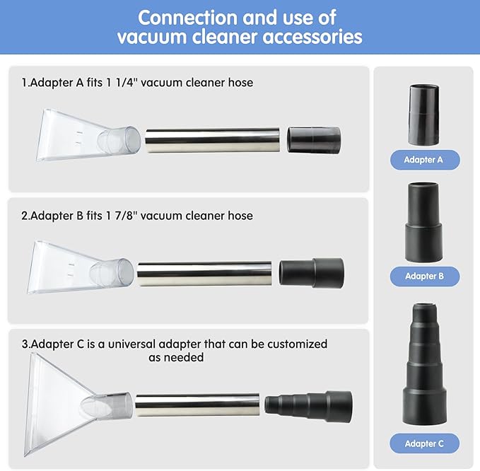 Universal Clear Vacuum Extraction Accessory Compatible with All Shop Vac Extractor, Wet Dry Vacuum Cleaner Attachments for Upholstery & Carpet Cleaning & Car Detailing