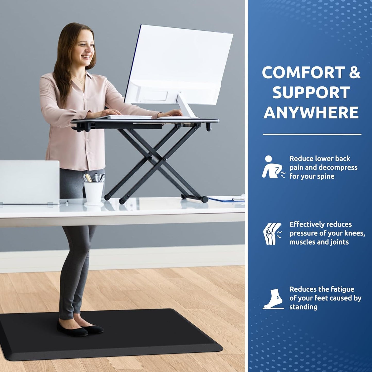 KitchenClouds Kitchen Mat Cushioned Anti Fatigue Rug 20"x32" Waterproof, Non Slip, Standing and Comfort Desk/Floor Mats for House Sink Office (Black,0.8inch)