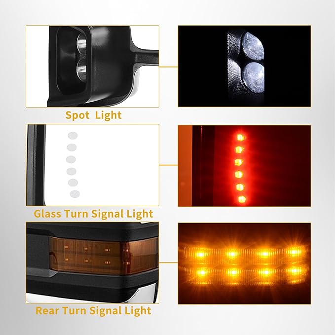 DWVO Power Heated Towing Mirrors for 2003-2006 Chevy Silverado GMC Sierra Tahoe Suburban Avalanche Yukon XL Denali Escalade | Adjustable LED Turn Signal | Chrome Finish