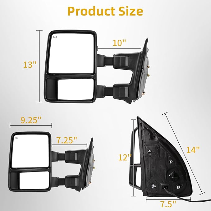 DWVO Towing Mirror fit 1999 2000 2001 2002 2003 2004 2005 2006 2007 F250/F350/F450/F550 Super Duty, 01-05 Excursion, Left Driver Side Mirror Tow Mirror with Power Adjusted Heated