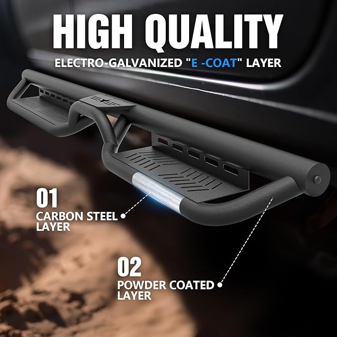 Running Boards Compatible with 2020-2026 Jeep Gladiator JT 4 Doors, Two Stairs Design Side Steps Heavy-Duty Steel Nerf Bars Bolt-on Step Plates RockSliders Rail. Black