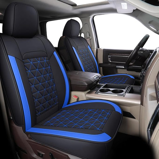 Coverado Car Seat Covers Full Set, Leather RAM 1500 Seat Covers Protectors Compatible with 2002-2025 Dodge RAM 1500 2500 3500 Crew Double Mega Quad Cab with Flat Bench, Blue