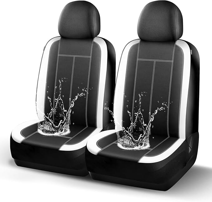 Neoprene Waterproof Car Seat Covers, Premium Cloth Seat Covers, Car Seat Cover Front Seats Airbag Compatible, Universal Automotive Comfort for Most Cars,Trucks,SUVs(Black White 816)