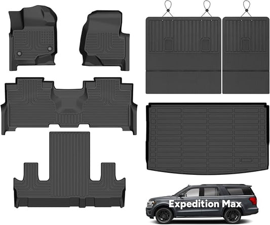 Wayhigh® Floor Mats & Backseat Cargo Liner for Ford Expedition Max 7 Seats 2021-2025, RWD & AWD, XLT/Limited/King Ranch/Platinum, Waterproof Heavy Duty Floor Liners, Expedition Max Accessories
